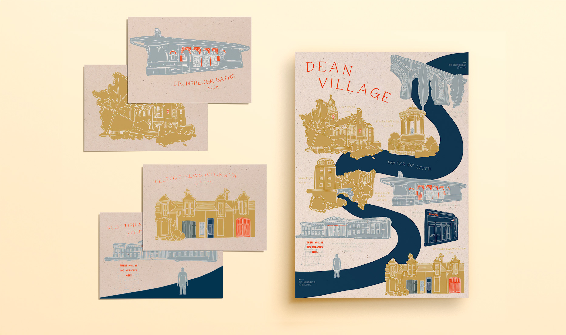 Dean Village Illustrated Poster & Postcards
