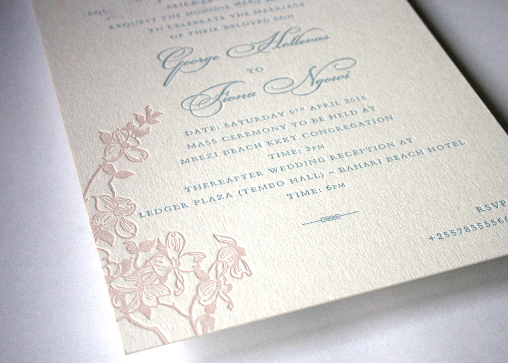 Detail of Letterpress Wedding Invitation