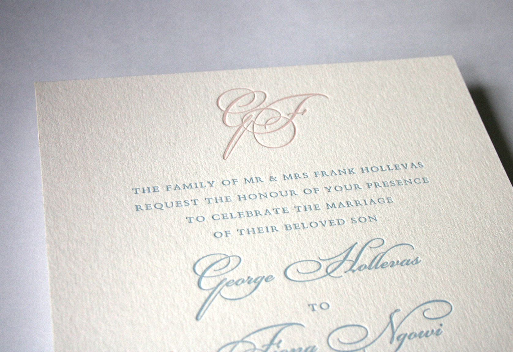 Detail of Letterpress Wedding Invitation
